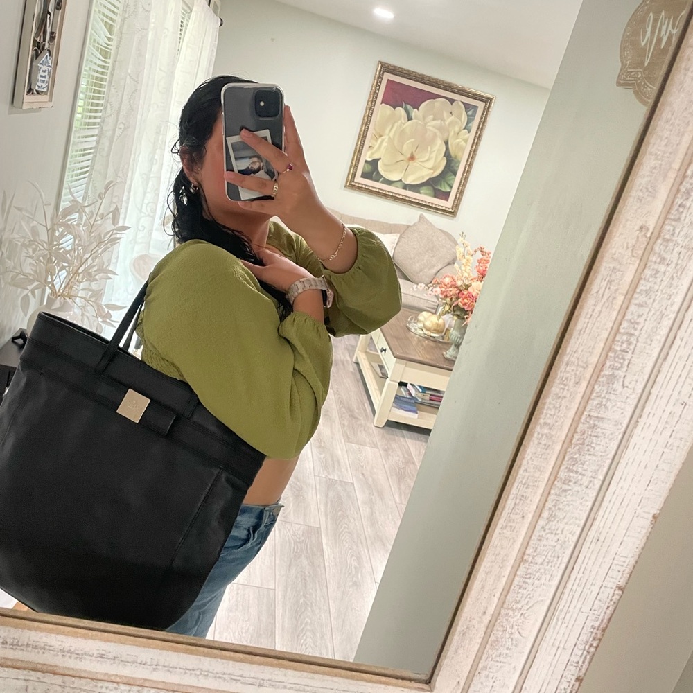 Kate Spade Black Leather Tote Bag ♠️ | Large Laptop Work Purse - Picture 5 of 5